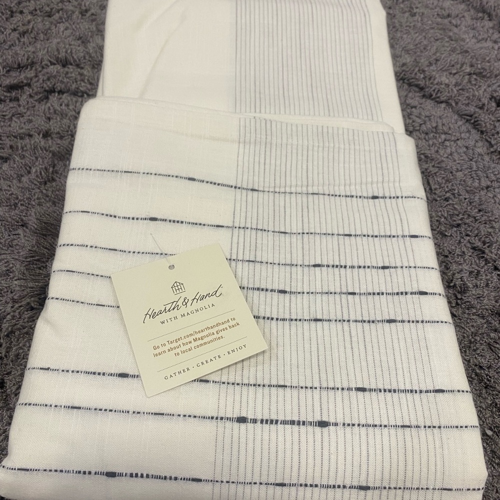 Hearth & Hand White Shower Curtain with Navy Pinstripes